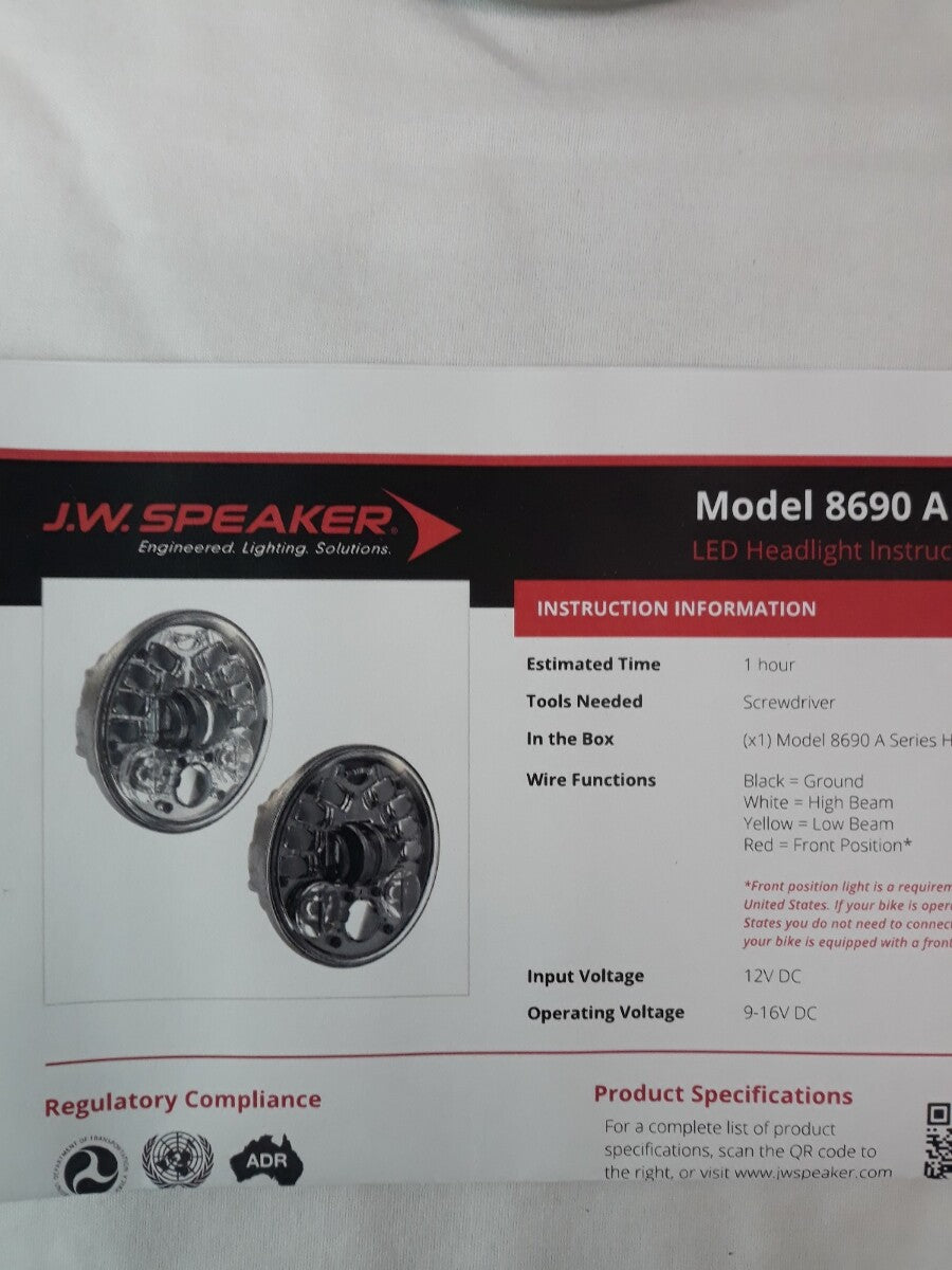 NEW J.W SPEAKERS 12V LED Headlight Chrome 8690A P/N 0551741 5.75"