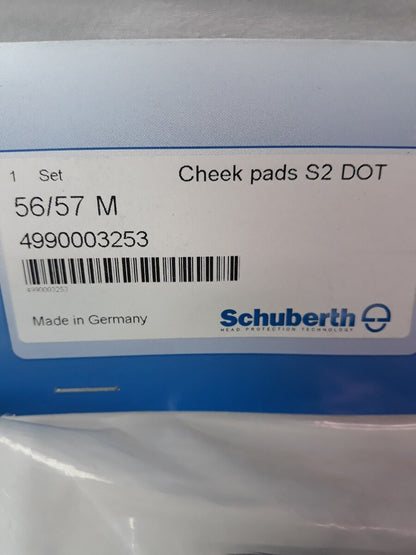 NEW SCHUBERTH Helmet Cheek Pads S2 56/57 Medium Black Part# 4990003253