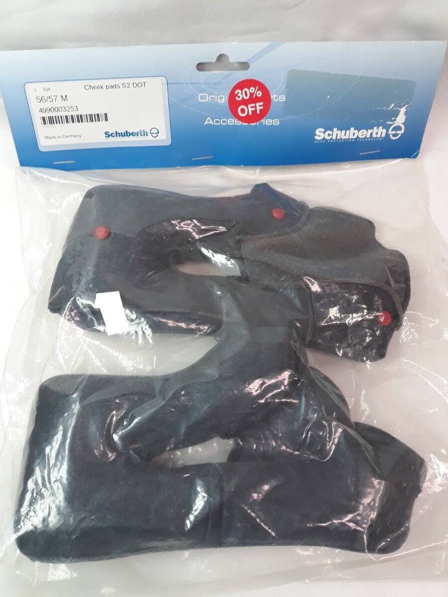 NEW SCHUBERTH Helmet Cheek Pads S2 56/57 Medium Black Part# 4990003253