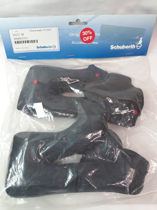 NEW SCHUBERTH Helmet Cheek Pads S2 56/57 Medium Black Part# 4990003253