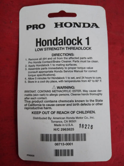 NEW PRO HONDA  Hondalock 1 Low Strength Threadlock P/N 18226