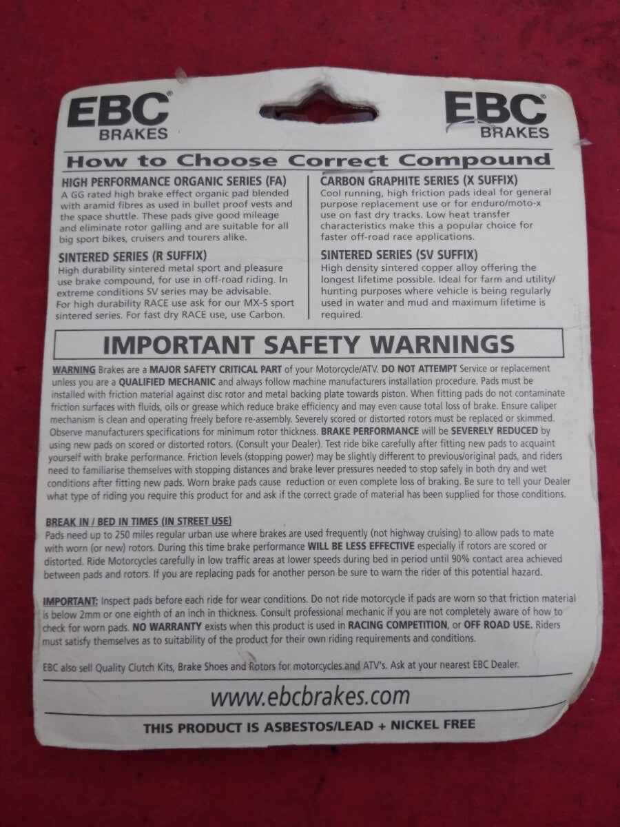 New Genuine EBC FA81 High Performance MC Brake Set