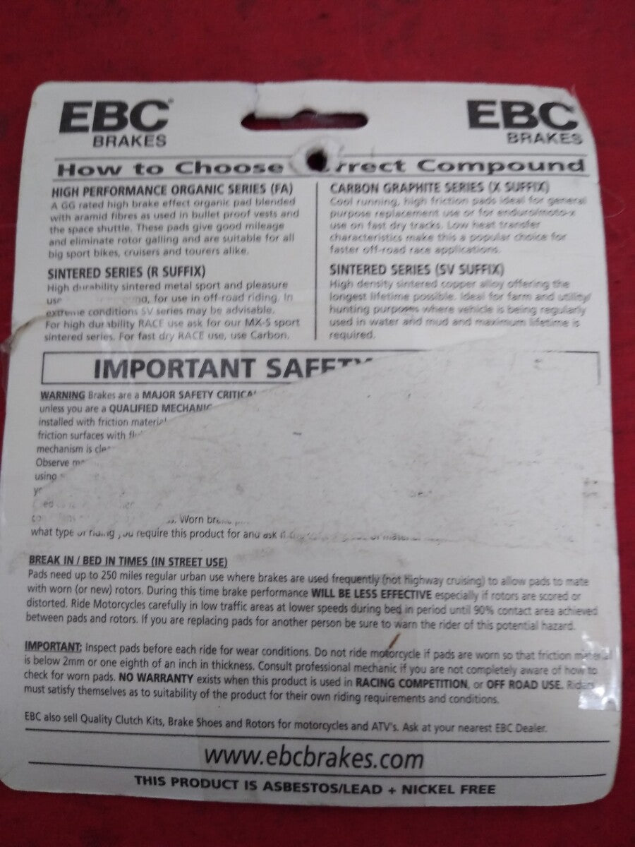 New EBC Brake Pads Aprilia Honda Suzuki W10243 FA193