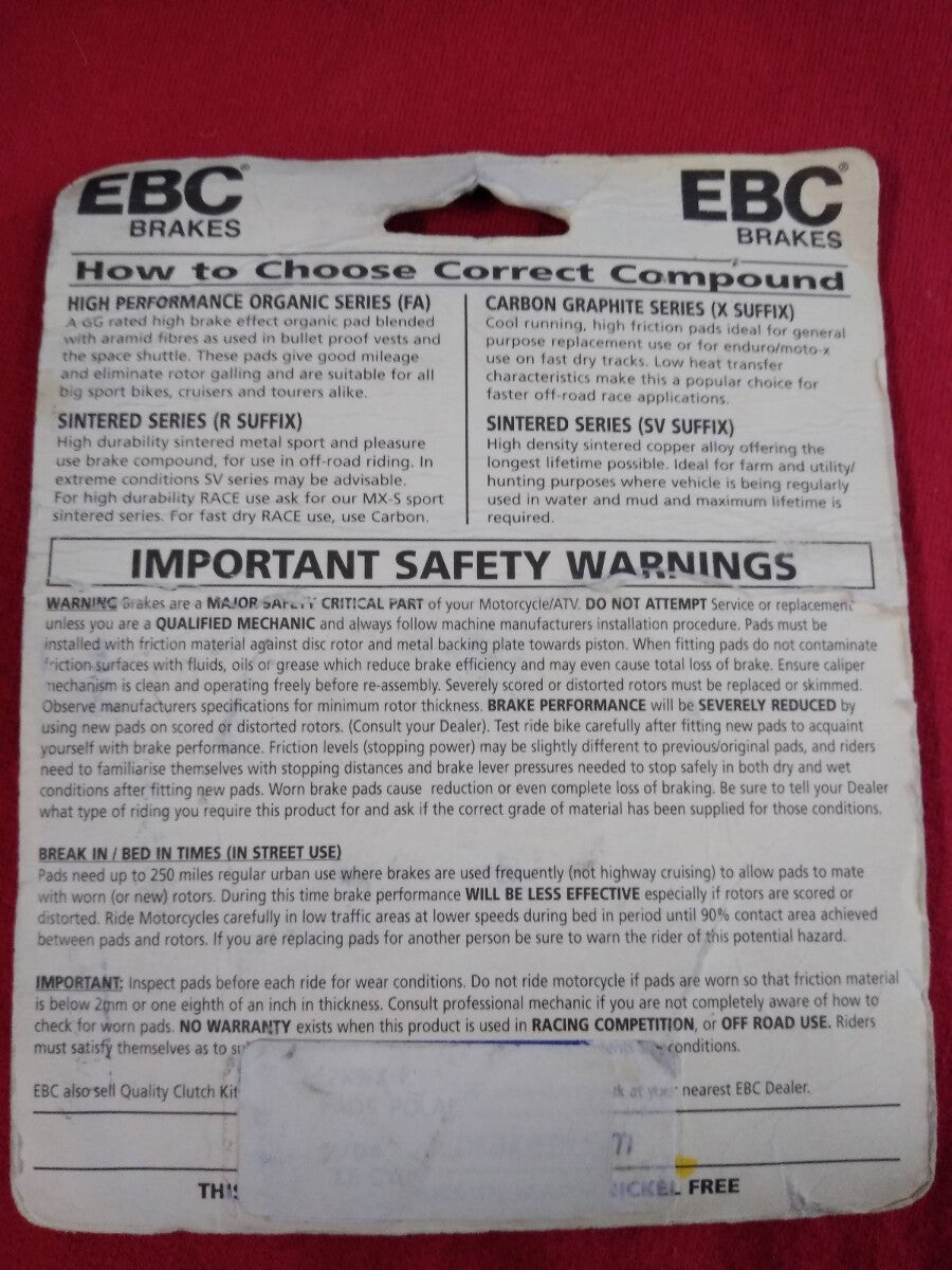 NEW EBC FA232X Brake Pad Polaris Big Boss Magnum Scrambler Sportsman Trail Boss