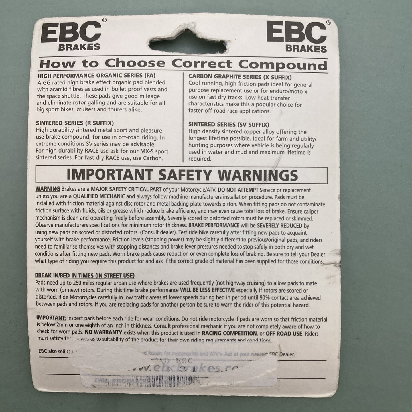 NEW Set of 2 EBC Brake Pad Rear Kit FA67X for Kawasaki Bayou 300 1988-2004