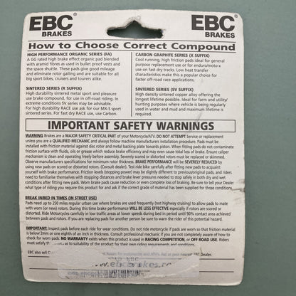 NEW Set of 2 EBC Brake Pad Rear Kit FA67X for Kawasaki Bayou 300 1988-2004