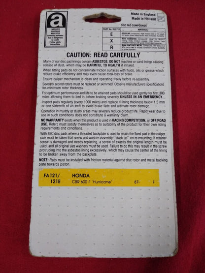 NEW Set of 3 EBC Brake Pads Honda CB250 CBR600 CBR250 VFR400 FA121E