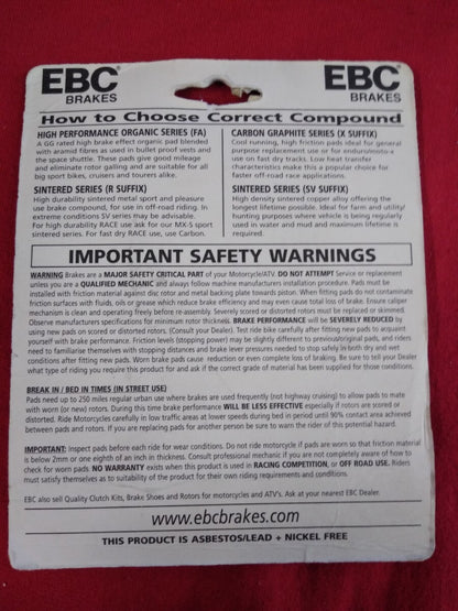 NEW EBC Organic, High Performance, Carbon Graphite or Sintered Brake Pads 15-187