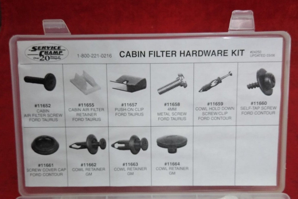 NEW Service Champ Cabin Air Filter Hardware Kit 24250 Ford Taurus/Contour / GM