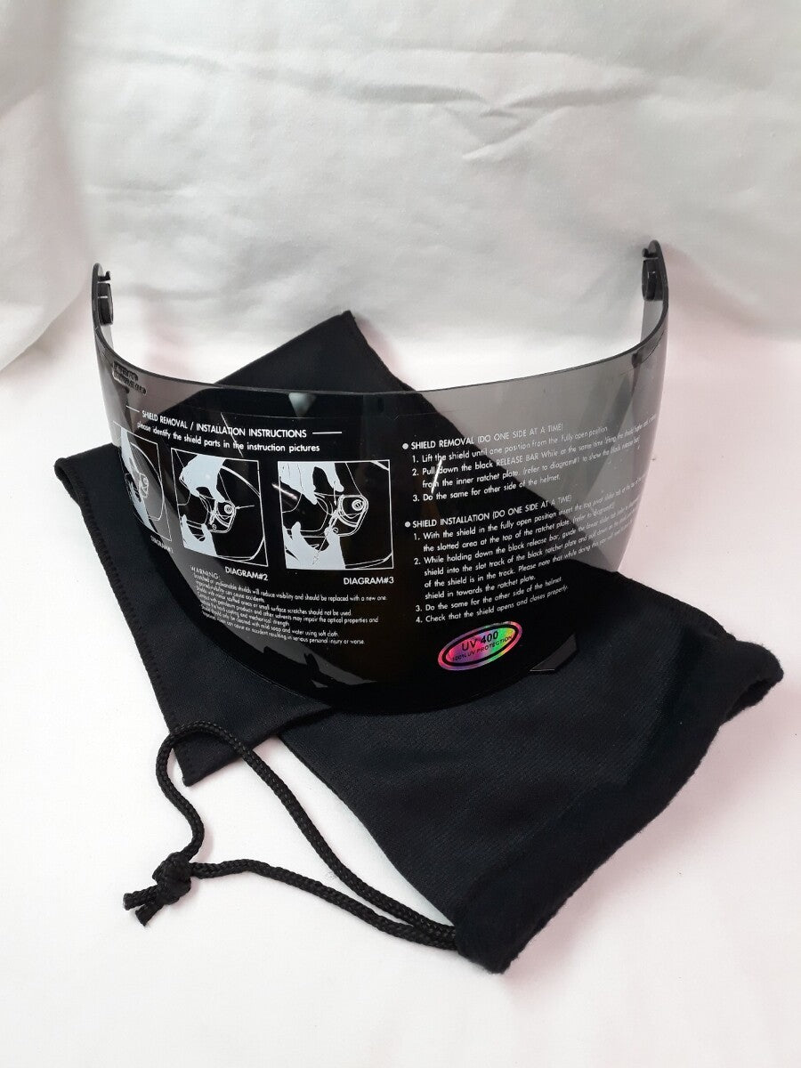 NEW GMAX Motorcycle Helmet UV 400 Protection Face Shield Smoke W/ Fleece Cover