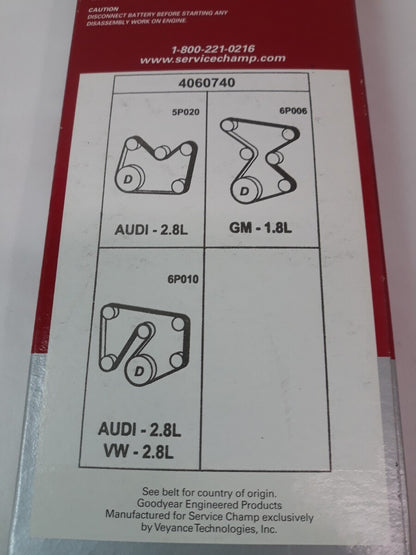 NEW SERVICE CHAMP Serpentine Belt 740K6/ 6PK1880