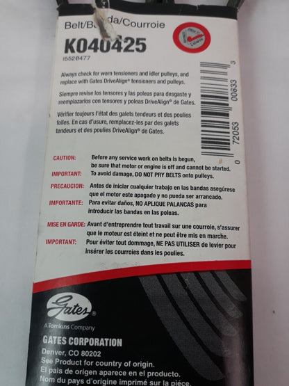 NEW GATES Serpentine Belt K040425 4PK1081 9/16"X43-1/8" O.C