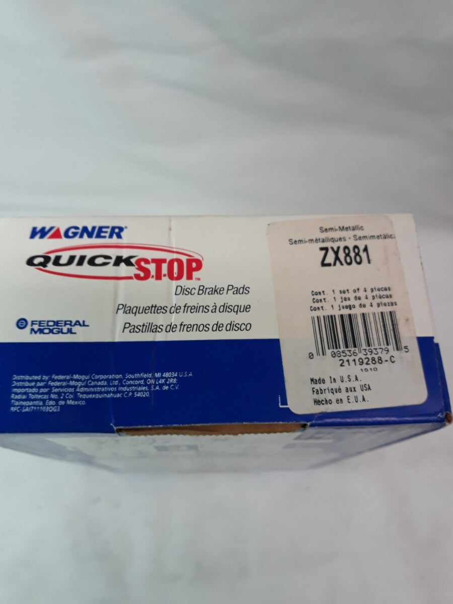 NEW WAGNER QUICK STOP Semi-Metallic Disc Brake Pads Ref# ZX881