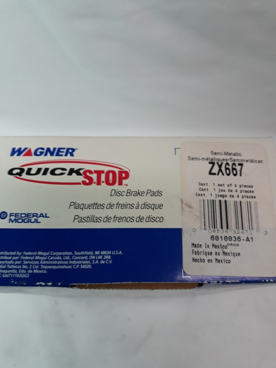 NEW WAGNER QUICK STOP Semi-Metallic Disc Brake Pads Ref# ZX667