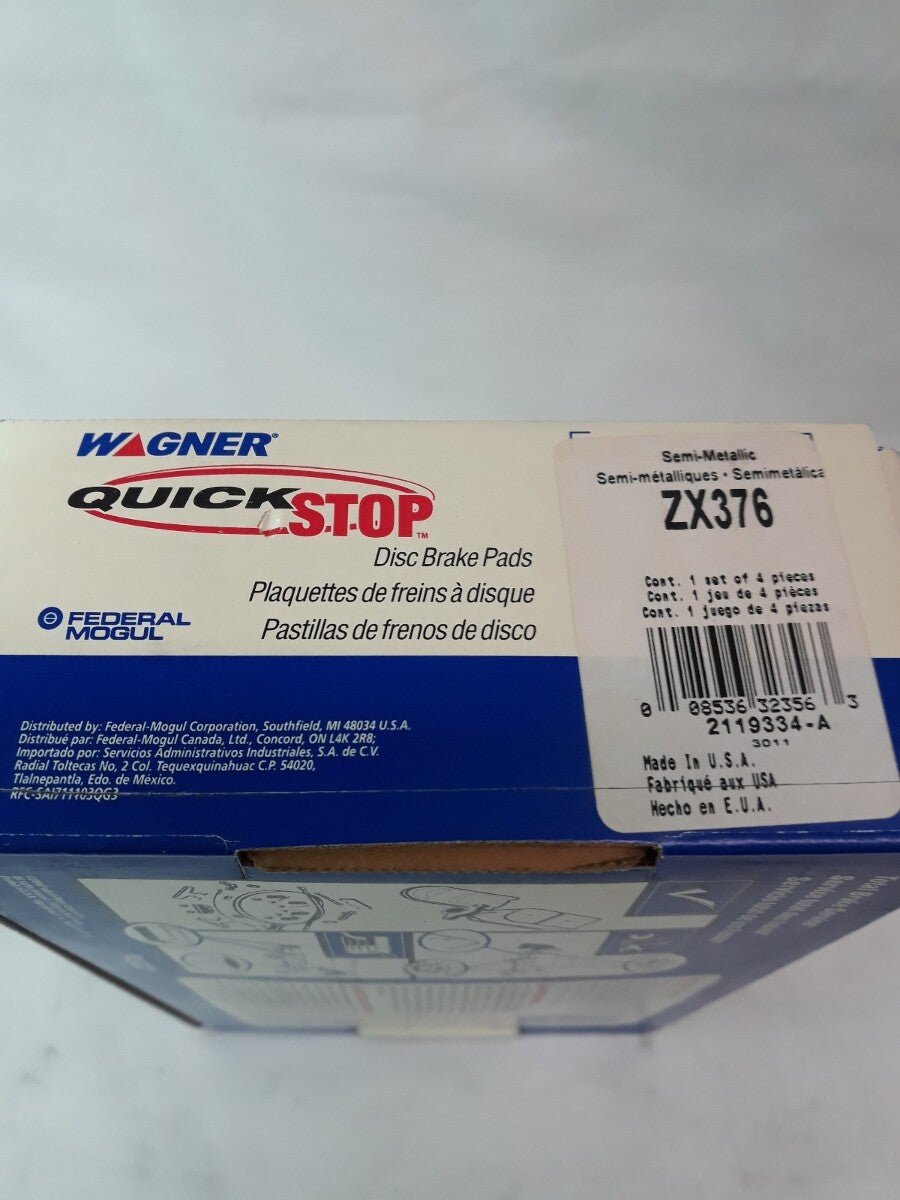NEW WAGNER QUICK STOP Semi-Metallic Disc Brake Pads Ref# ZX376