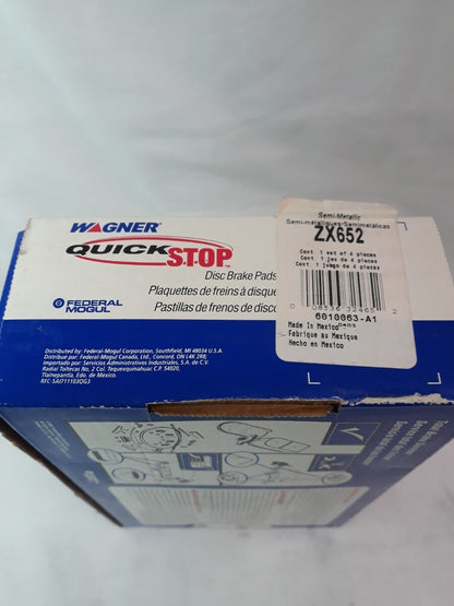 NEW WAGNER QUICK STOP Semi-Metallic Disc Brake Pads Ref# ZX652