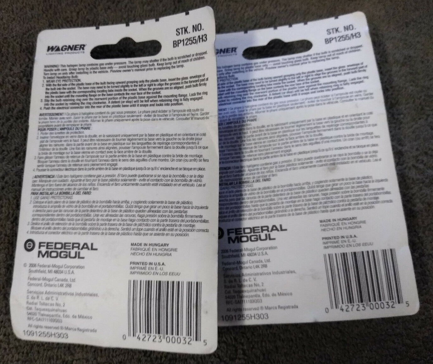 NEW Lot of 2 Wagner Lighting Products Halogen Bulb 12V 55 Watt BP1255/H3