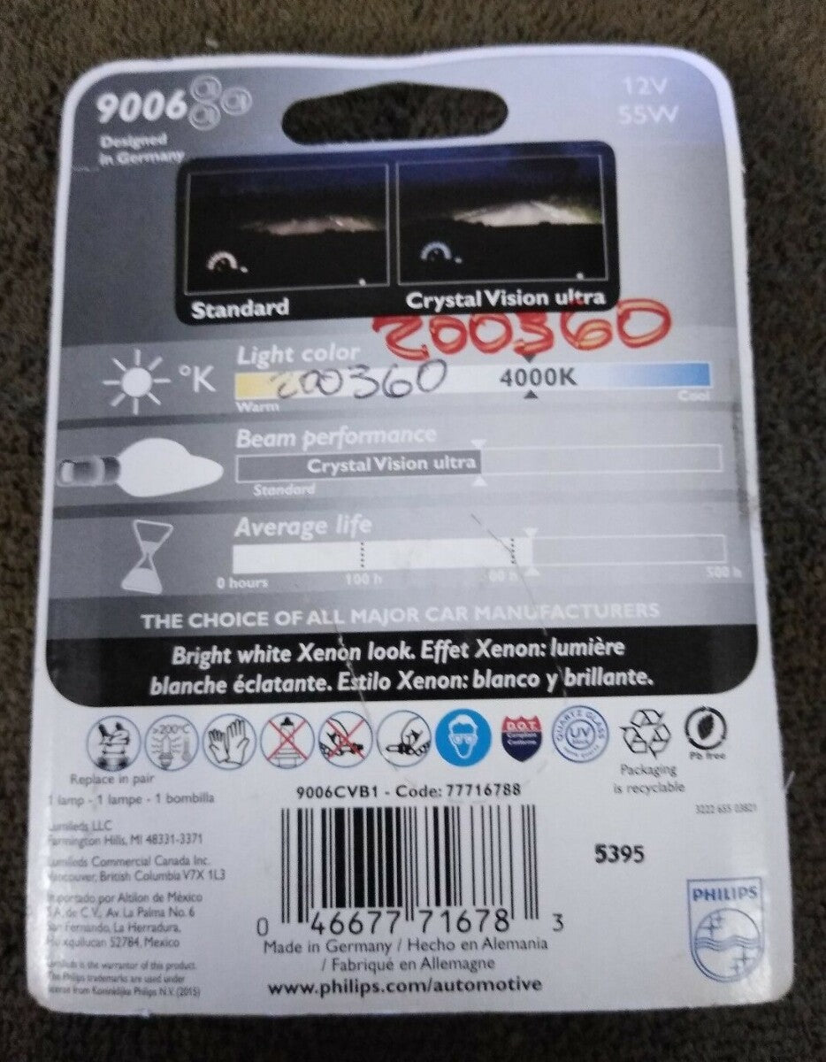 NEW Phillips Lighting Crystal Bulb 9006CVB1 / 200360 / 77716788