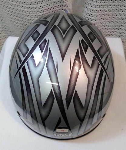 NEW THH Beanie Helmet T-69 / DOT Approved / Silver w/ Black Tribal / Size:S