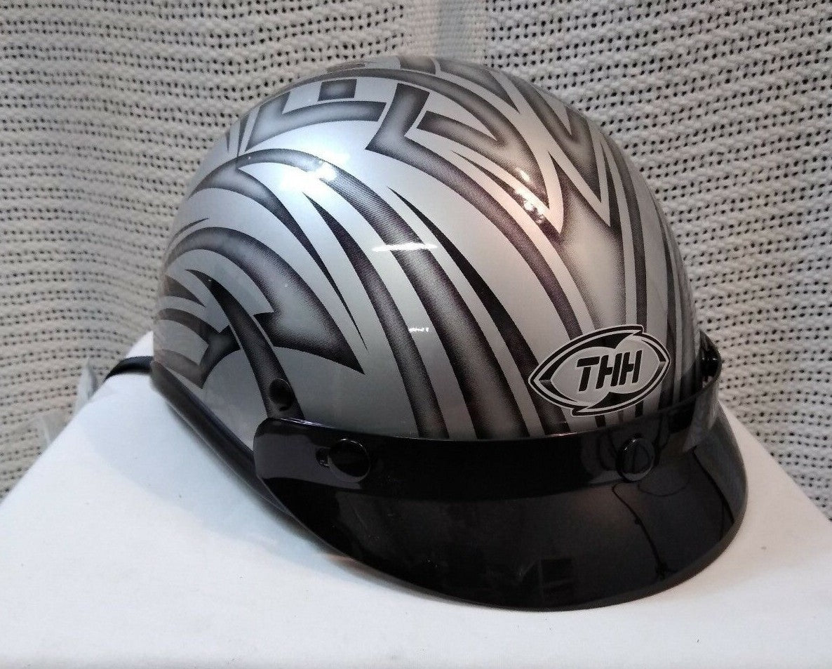 NEW THH Beanie Helmet T-69 / DOT Approved / Silver w/ Black Tribal / Size:S