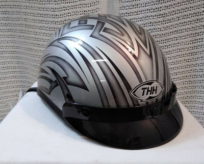NEW THH Beanie Helmet T-69 / DOT Approved / Silver w/ Black Tribal / Size:S