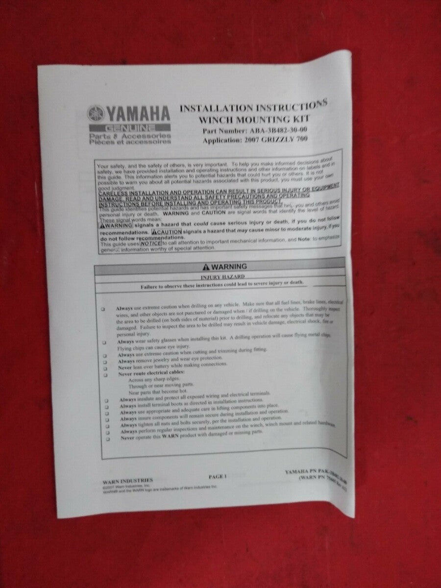 NEW WARN Yamaha Winch Mount Kit / ABA3B4823000 / 73515 / Black
