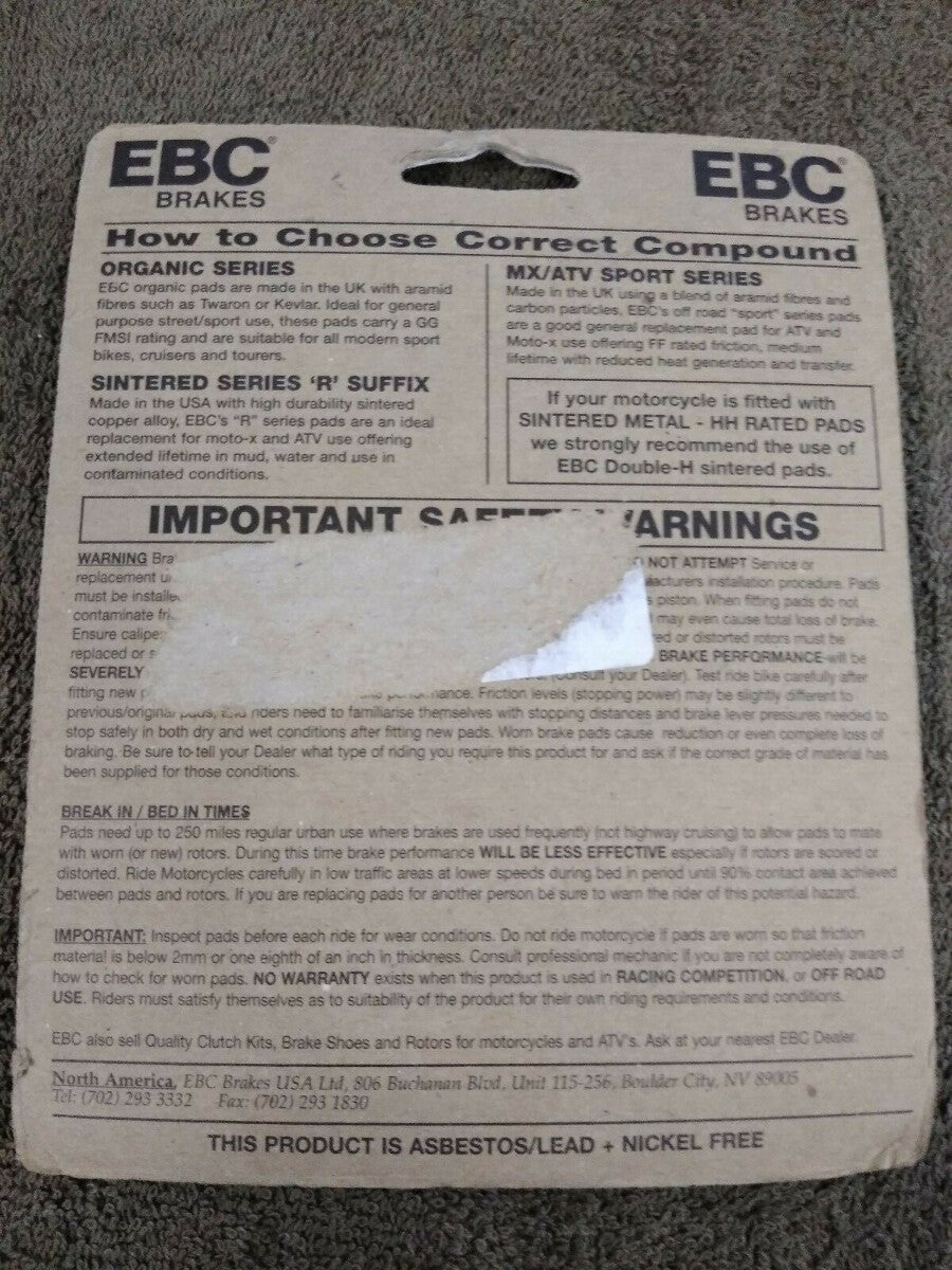 NEW EBC Brakes for Motorcycle / ATV / High Performance / Organic / FA136