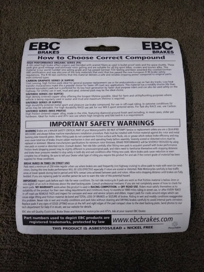 NEW EBC Brakes for Motorcycle / ATV / High Performance / Organic / FA169