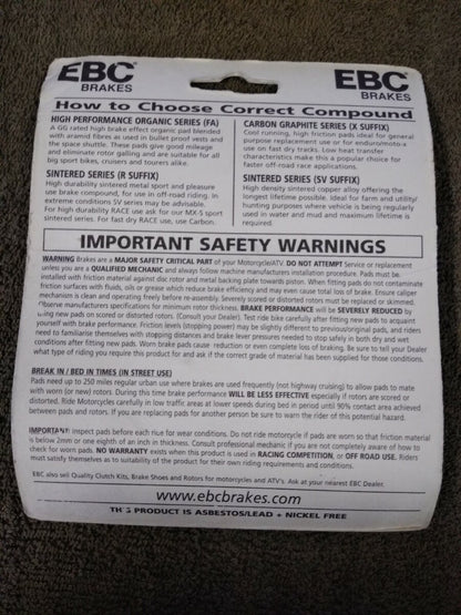 NEW EBC Brakes for Motorcycle / ATV / High Performance / Organic / FA173
