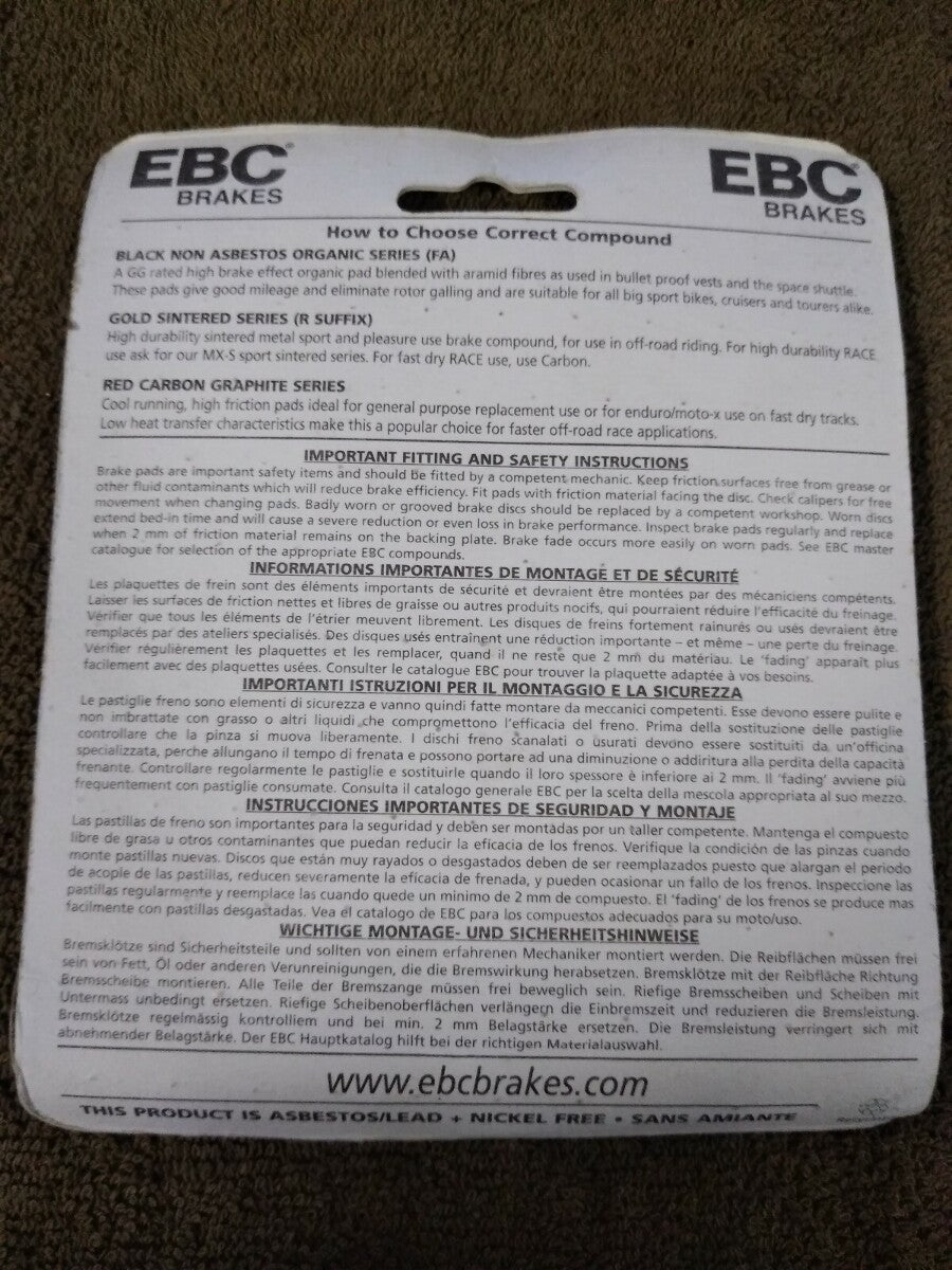 NEW EBC Brakes for Motorcycle / ATV / High Performance / Organic / FA324