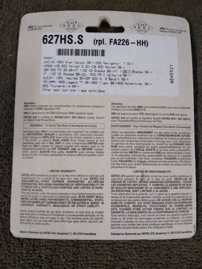 NEW SBS StreetExcel Sinter Brake Pads / 627HS FR. / FA142