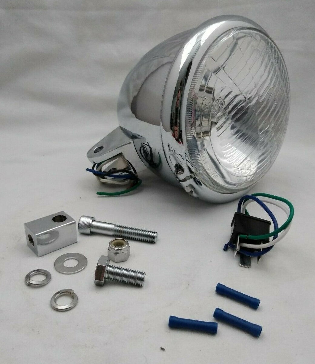 NEW Bailey Co. 5-3/4" Bottom Mount Headlight Bullet Billet Housing 12V 60-55w H4