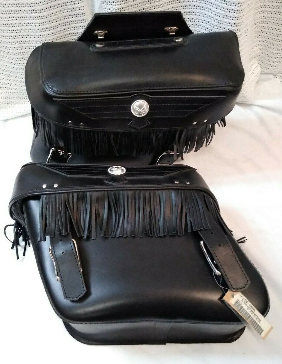 NEW XL Silver Eagle Saddle Bags With Fringe / Black / DS-110873 / 66-XL-SE-FR