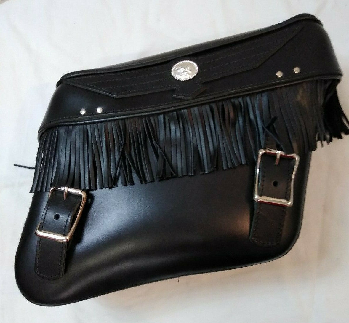 NEW XL Silver Eagle Saddle Bags With Fringe / Black / DS-110873 / 66-XL-SE-FR
