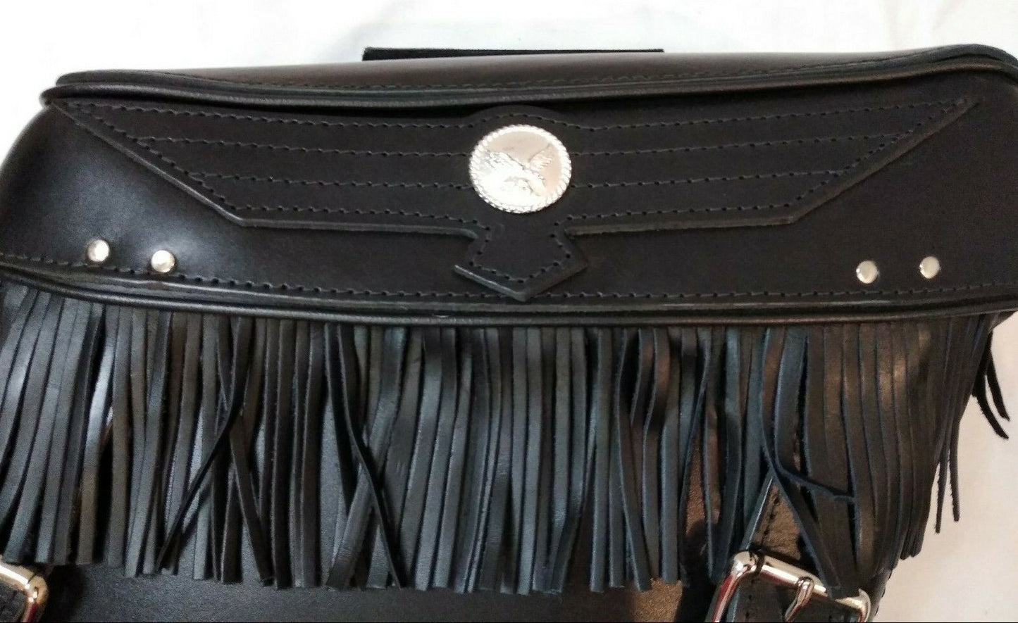 NEW XL Silver Eagle Saddle Bags With Fringe / Black / DS-110873 / 66-XL-SE-FR