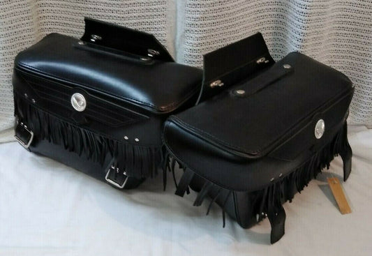 NEW XL Silver Eagle Saddle Bags With Fringe / Black / DS-110873 / 66-XL-SE-FR
