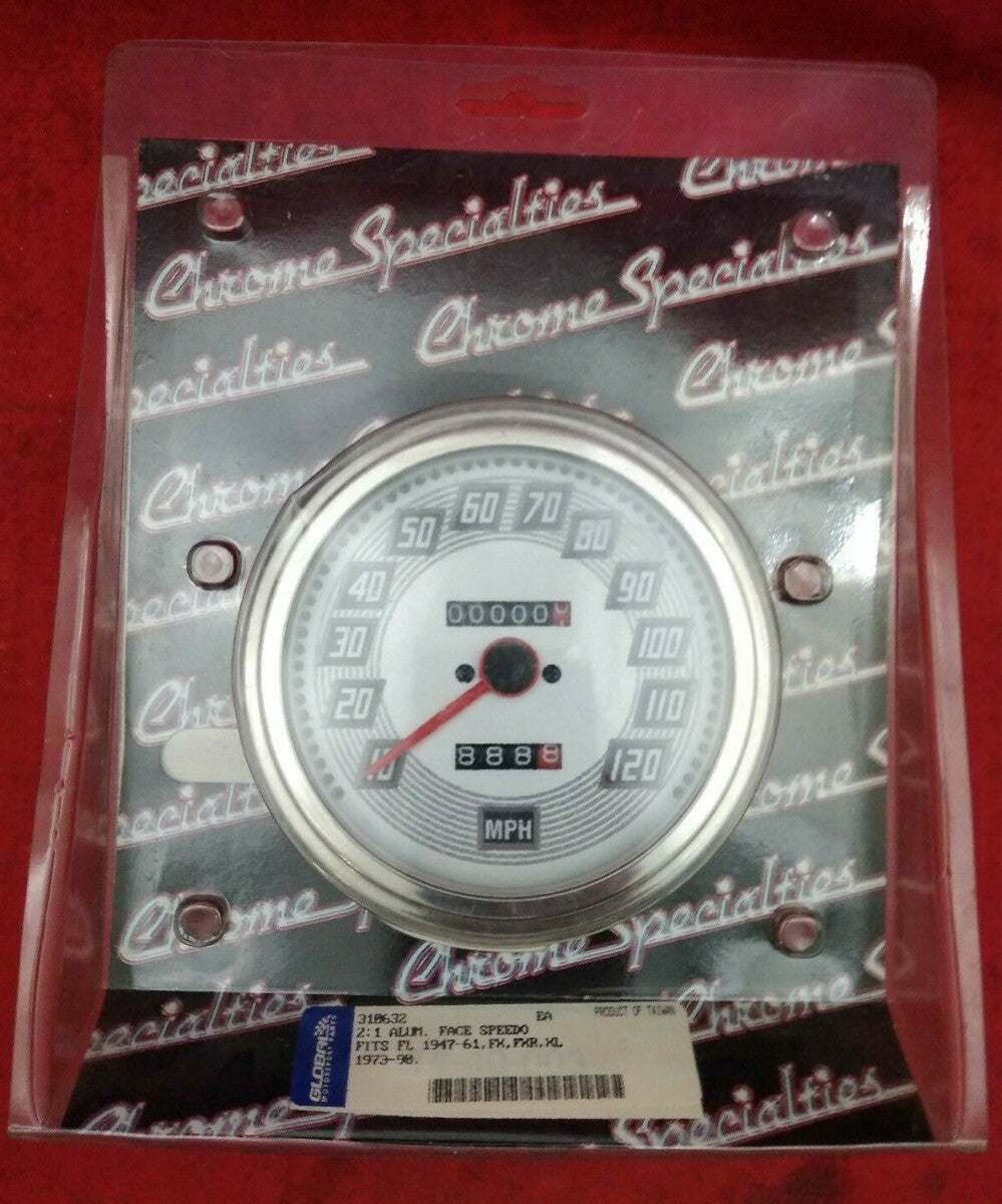 NEW Chrome Specialties 2:1 Aluminum Face Speedometer / 310632