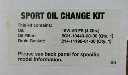 NEW YAMALUBE Sport Oil Change Kit 15W-50 / 4 Quarts, Oil Filter, Drain Gasket