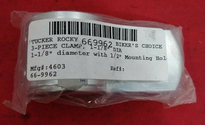 NEW Tucker Rocky 3 Piece Clamp 1 1/8" Diameter with 1/2" Mounting hold / 669962