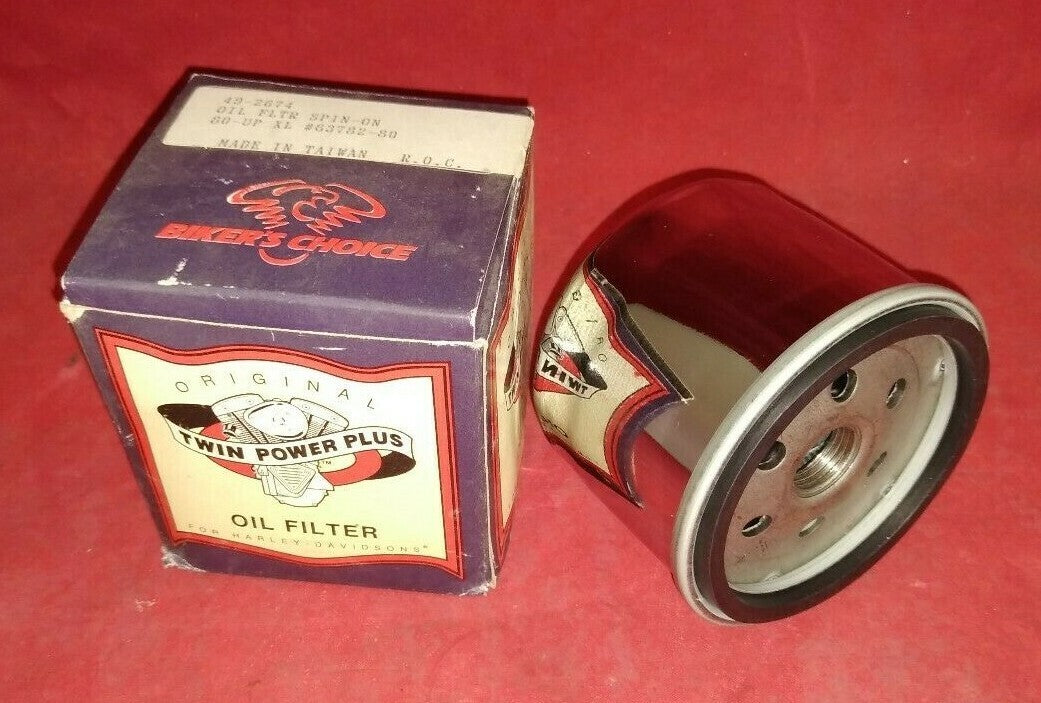 NEW Biker's Choice Oil Filter / 49-2674 / Chrome / Spin on / 62782-80