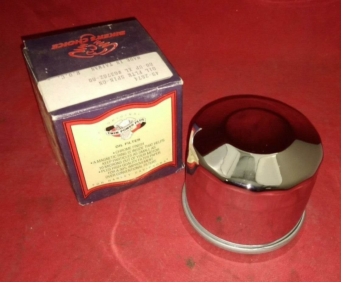 NEW Biker's Choice Oil Filter / 49-2674 / Chrome / Spin on / 62782-80