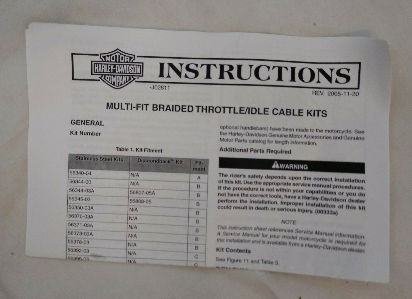 NEW Harley Davidson SS THROTTLE/IDLE KIT-XL BA / 56340-04