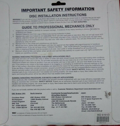 NEW EBC Brakes Brake Rotor / Honda 450 / MD 6191 D / ATV / Quad