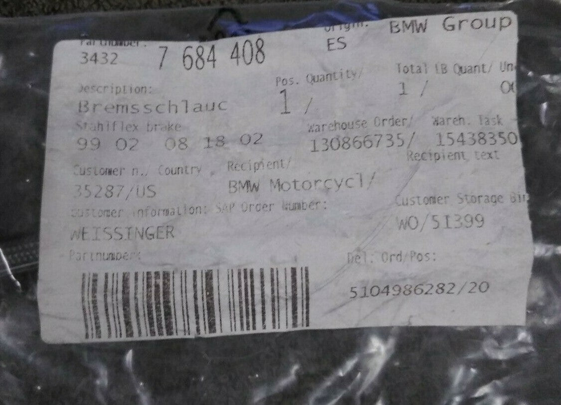 NEW BMW STAHLFLEX BRAKE HOSE / 34327684408
