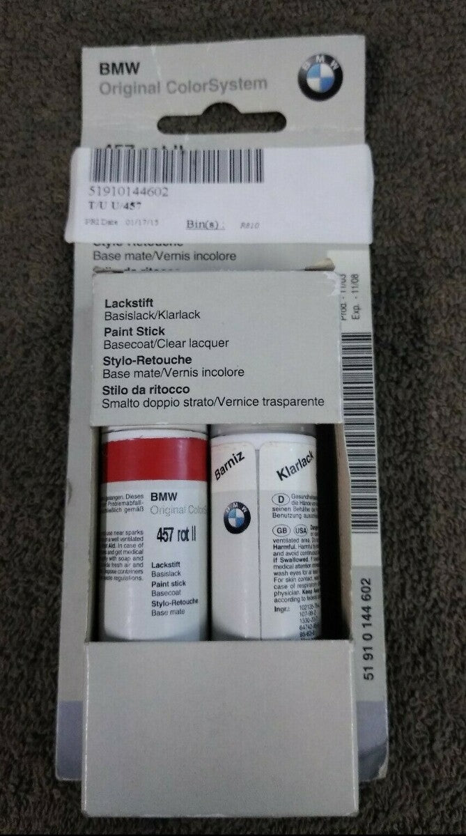 NEW BMW Touch Up Paint / 51910144602 / 457 Rot II and Clear Coat