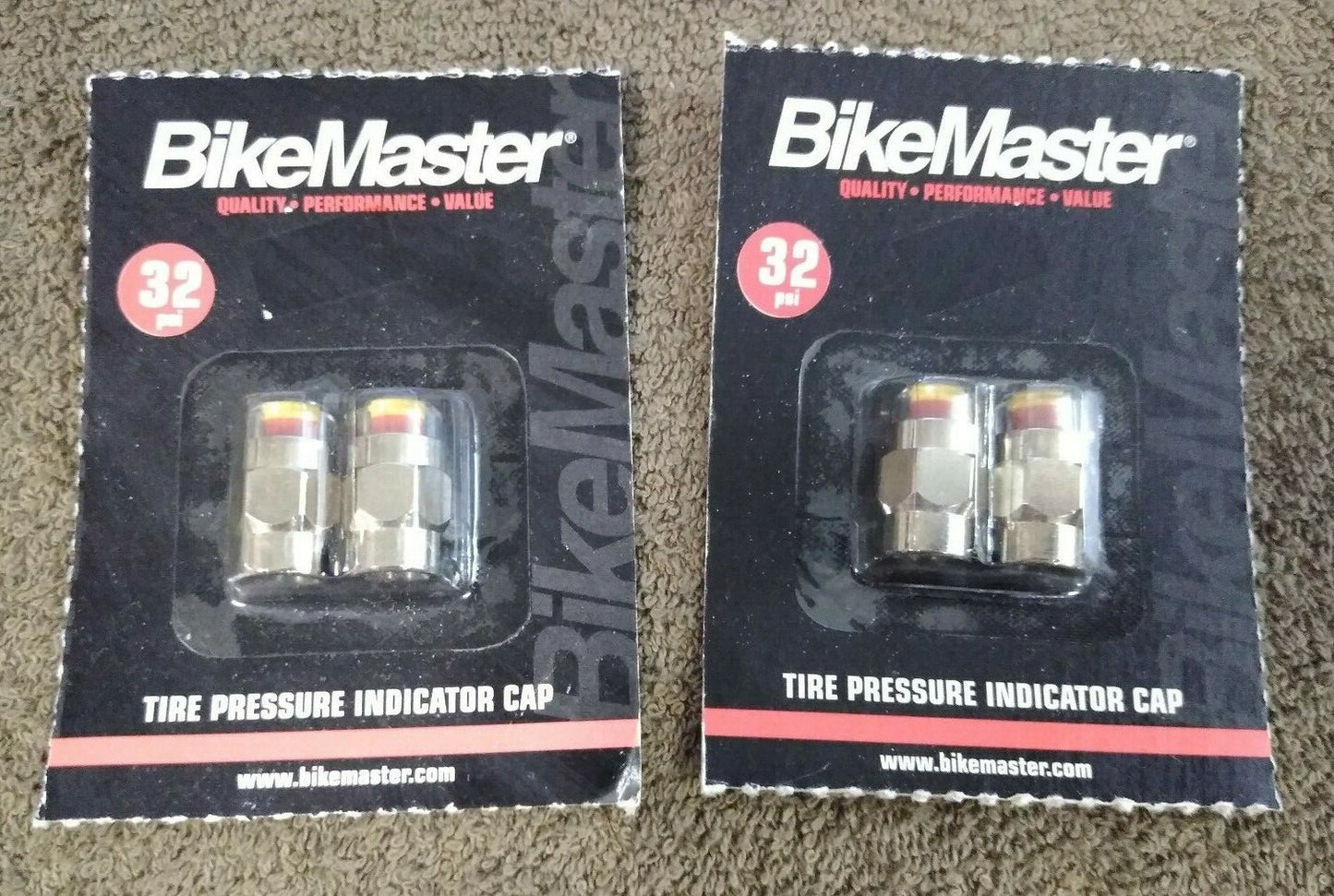 NEW BikeMaster Tire Pressure Indicator Caps / 2 pack / QTY 2 / 32 PSI / 15-1512