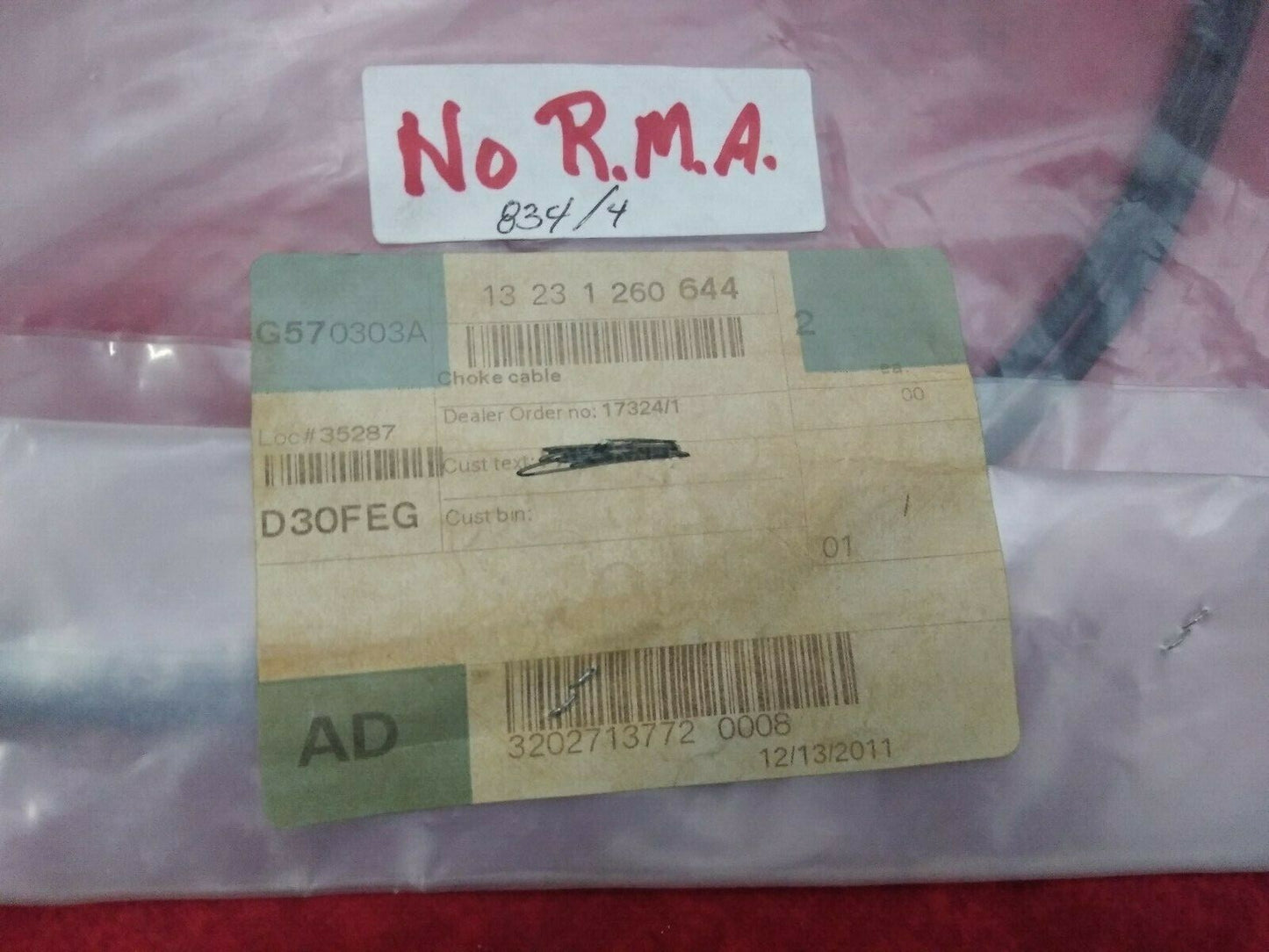 NEW Genuine BMW Motorcycle Choke Cable / 13231260644 / Qty: 2