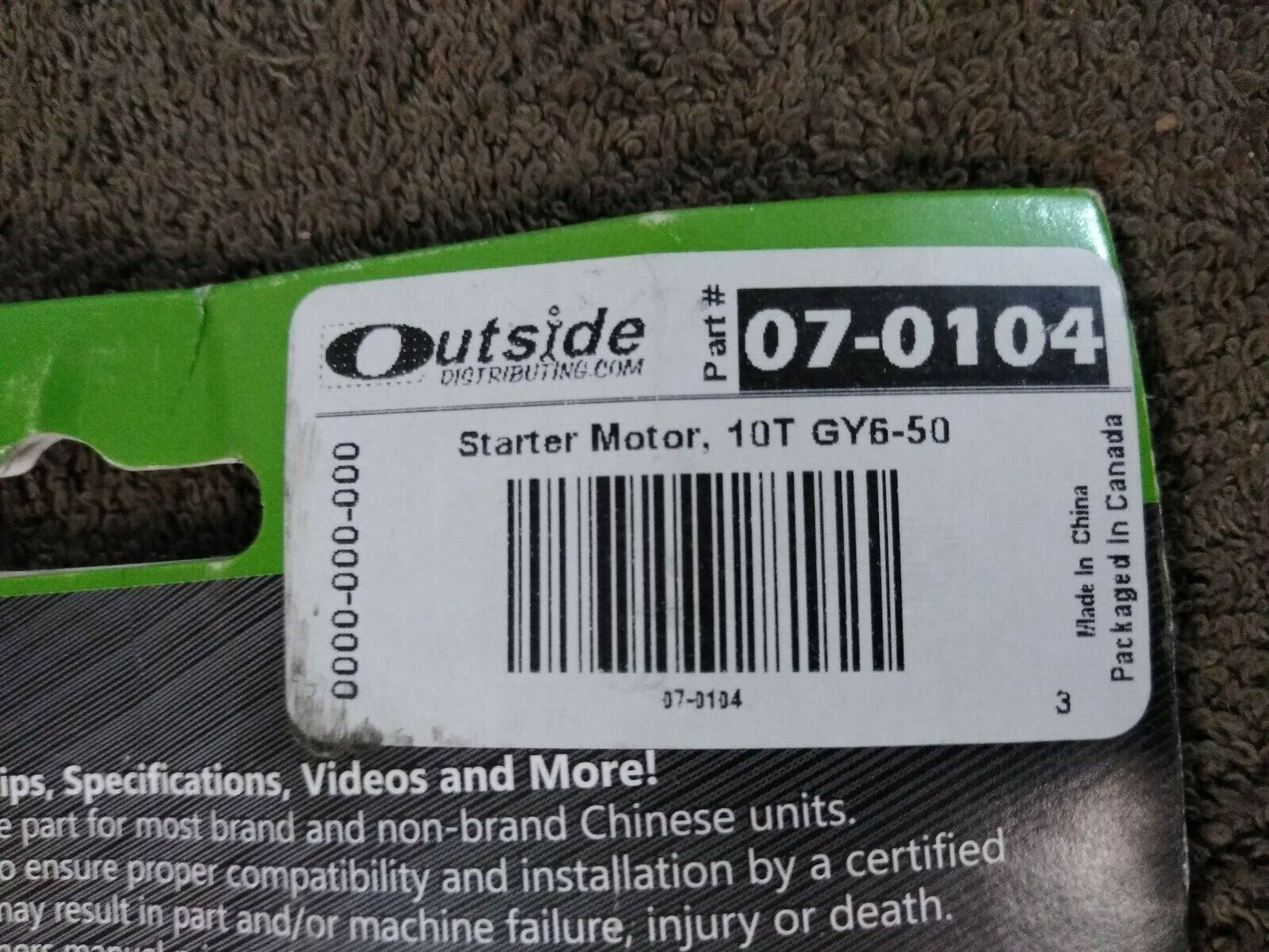 NEW Outside / 4-Stroke Starter Motor 10T Gy6 50Cc / 07-0104
