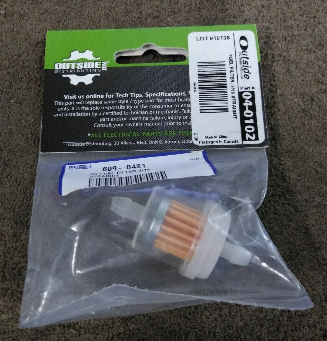 NEW Outside Fuel Filter 3/16" Straight / 04-0102