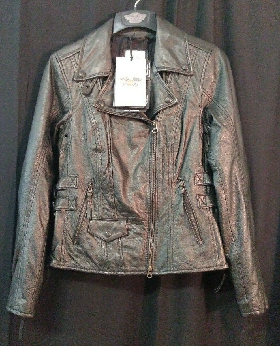 NEW HARLEY-DAVIDSON Women's Faircrest Patina Leather Jacket, Black 97191-18VW